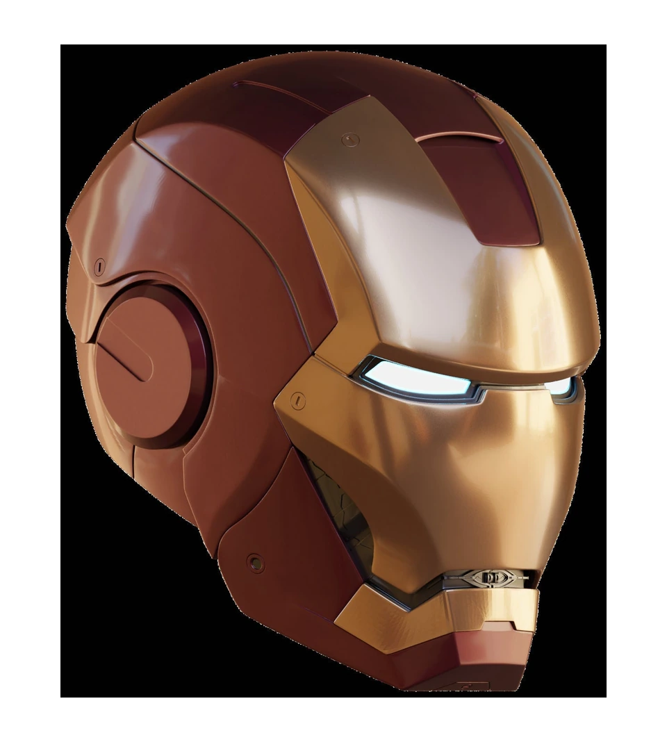 MK III closed red and gold helmet, three-quarter view